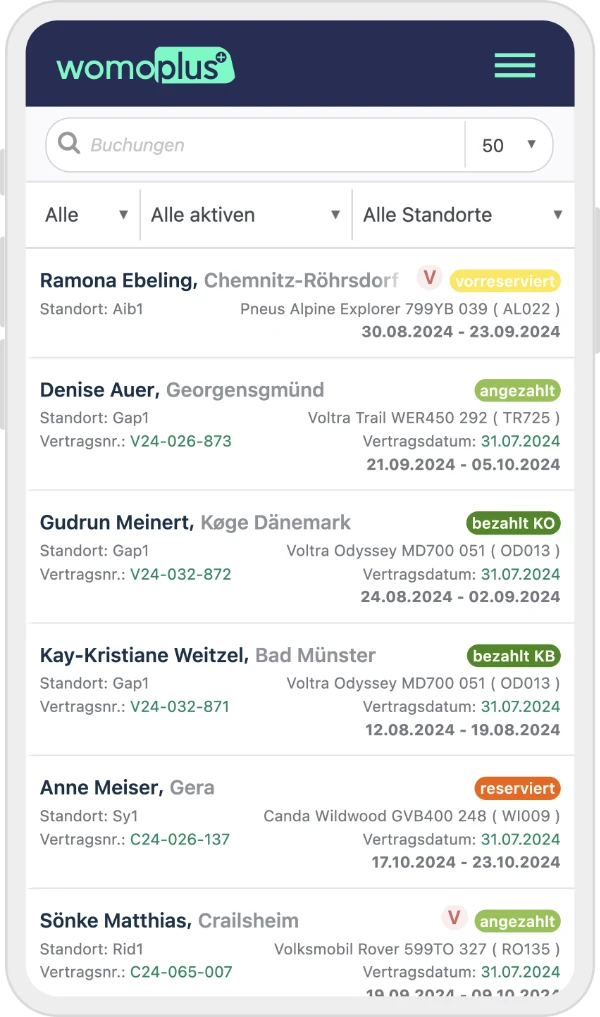 Mobiles Backend - Liste Buchungen