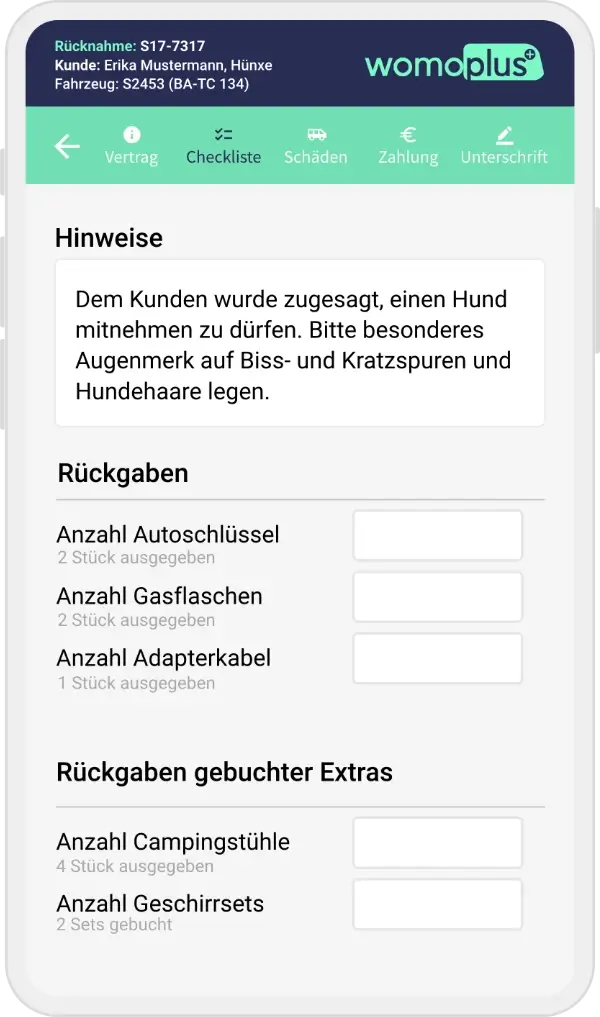 Übergabe- und Rücknahme-App - Checkliste Teil 2