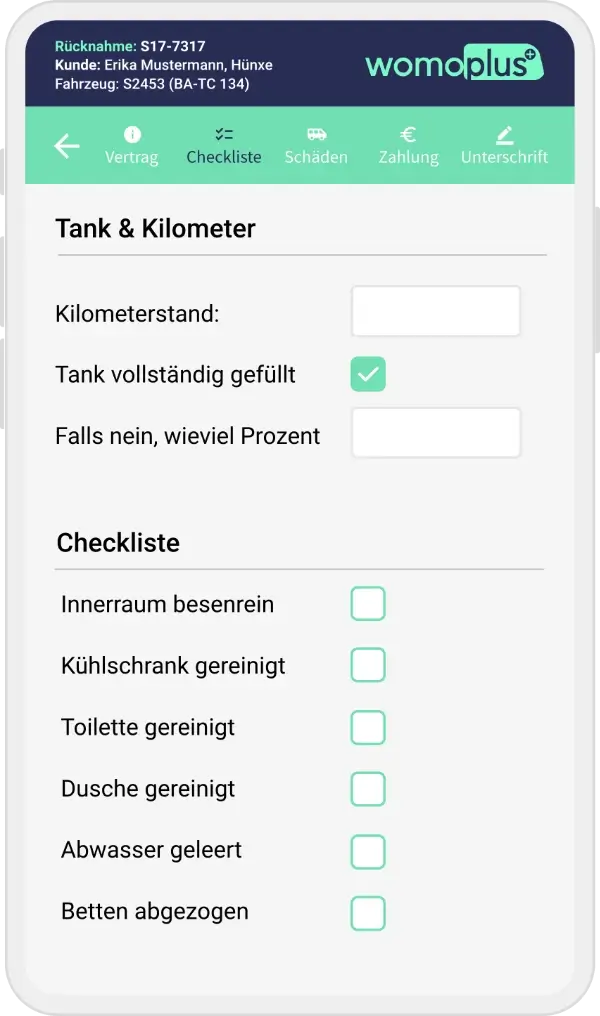 Übergabe- und Rücknahme-App - Checkliste Teil 1