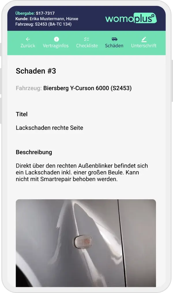 Übergabe- und Rücknahme-App - Schadensdetails