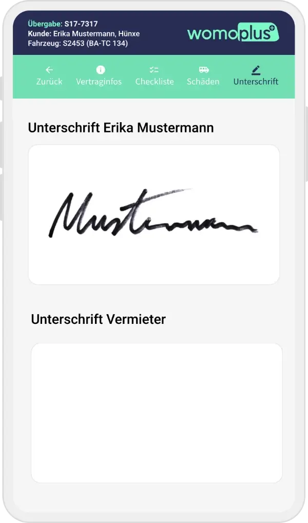 Übergabe- und Rücknahme-App - Digitale Unterschrift